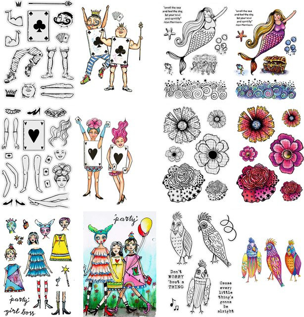 Transparentes Stempelset mit Meerjungfrau, Papagei und Blumen für DIY Scrapbooking und Bastelarbeiten - Bild 1