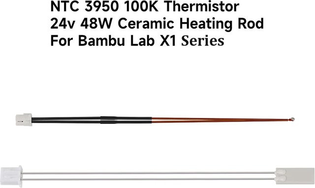 Bambu Lab Keramik-Heizpatrone mit 100K NTC 3950 Thermistor für X1, X1-Carbon Combo und P1P 3D-Drucker, 24V 48W - Bild 1