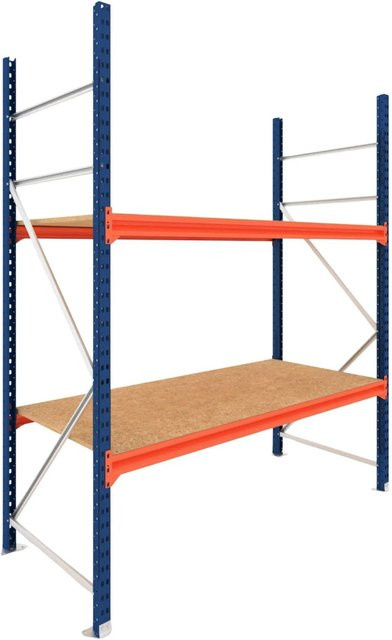 PROREGAL Schwerlastregal DOMINUS Weitspannregal mit 2 Ebenen Spanplatten-Fachböden, Blau/Orange, B: 200 cm, H: 240 cm, T: 100 cm - Bild 1