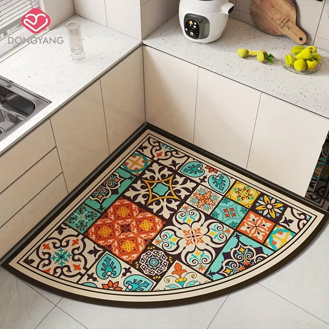 VIKAMA Bodenmatte im Boho-Design, halbkreisförmige fächerförmige Matte für Badezimmer und Küche, wasserabsorbierend und rutschfest, Multicolour, B: 70 cm, T: 70 cm - Bild 1