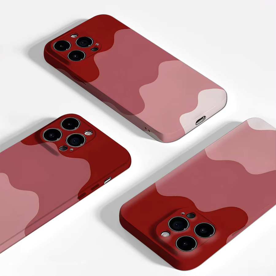 Apple iPhone Handyhülle mit rotem Farbverlaufswellen-Design und doppelschichtiger Rückseite - Bild 2