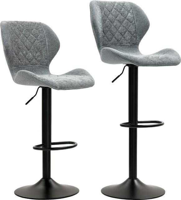 HOMCOM Barhocker 2er-Set in Dunkelgrau mit Chenille-Optik, höhenverstellbare gepolsterte Barstühle mit Lehne und Fußstütze, 360 Grad drehbar mit Stahlgestell - Bild 1