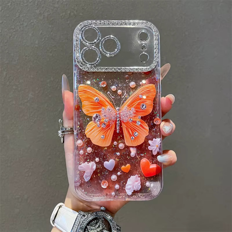 Glitzernde Schmetterlings-Handyhülle mit Diamant-Pailletten für Apple iPhone 17 16 15 14 13 Pro Max, stoßfeste Schutzhülle mit glitzernder Linse - Bild 2