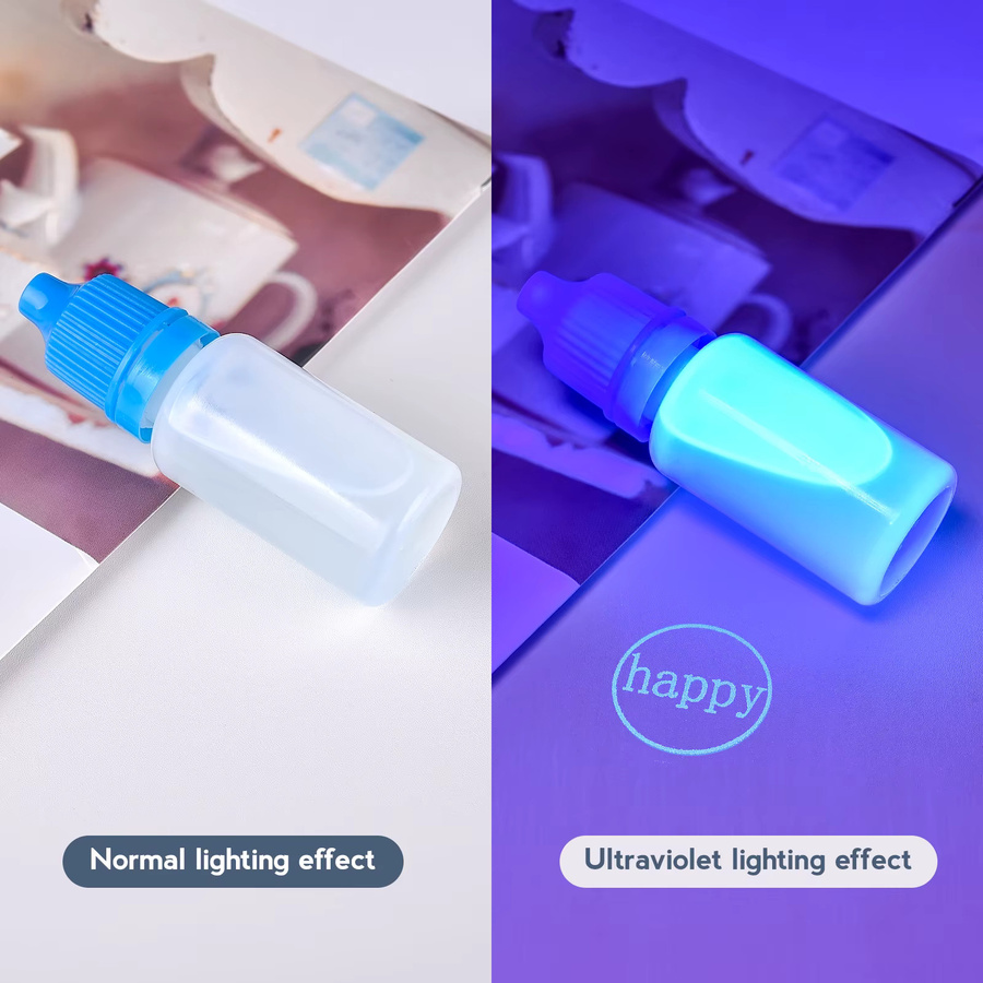 Fluoreszierende UV-Spezialtinte in Blau für fälschungssichere Blitzstempel - Bild 3