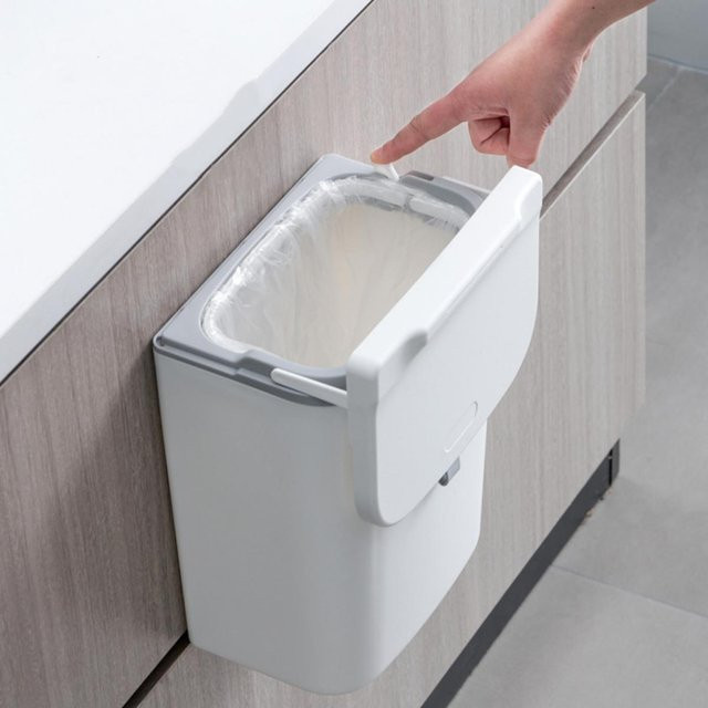 Wandmontierter Küchenmülleimer mit Deckel, 9 Liter, Grau - Bild 1