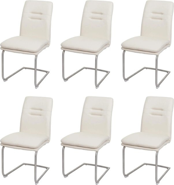 CHEFGASTRO Esszimmerstuhl 6er-Set Freischwinger aus Stoff und gebürstetem Edelstahl in Creme-Beige, H x B x T: 92 x 47 x 57 cm, Sitzhöhe: 49 cm - Bild 1