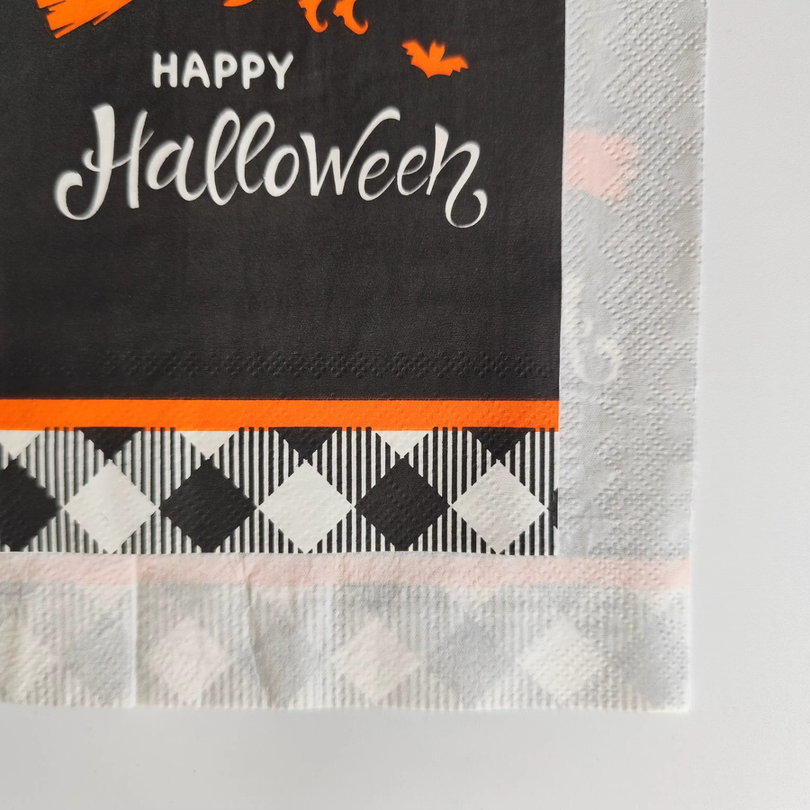 20 Stück Happy Halloween Gastservietten mit Hexenbesen und schwarzer Katze, 3-lagig, Multicolor und Schwarz - Bild 3