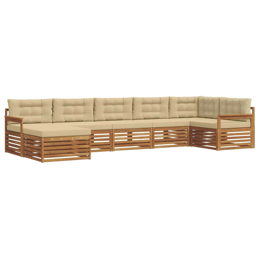 vidaXL Sofagarnitur 7-teilig aus Massivholz Akazie in Natur und Beige mit L-Form und abnehmbaren Polstern - Bild 2
