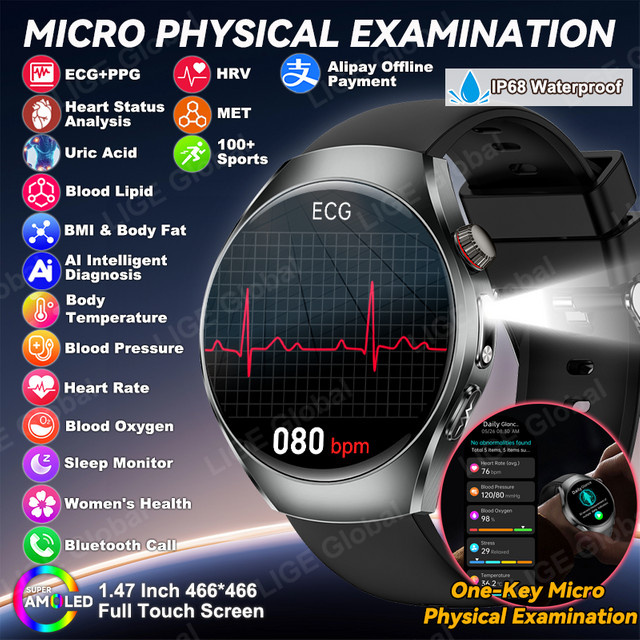 LIGE Smartwatch, Blau, Silikon, Bluetooth, Rund - Bild 1