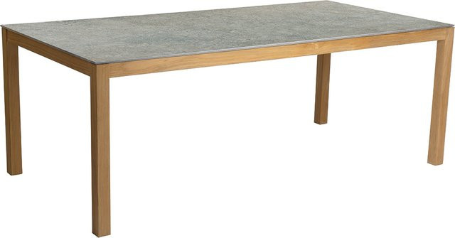 Stern Esstisch für den Garten mit Teak-Gestell und Dekton Stone Tischplatte in Beige, B/T: 200 x 100 cm - Bild 1