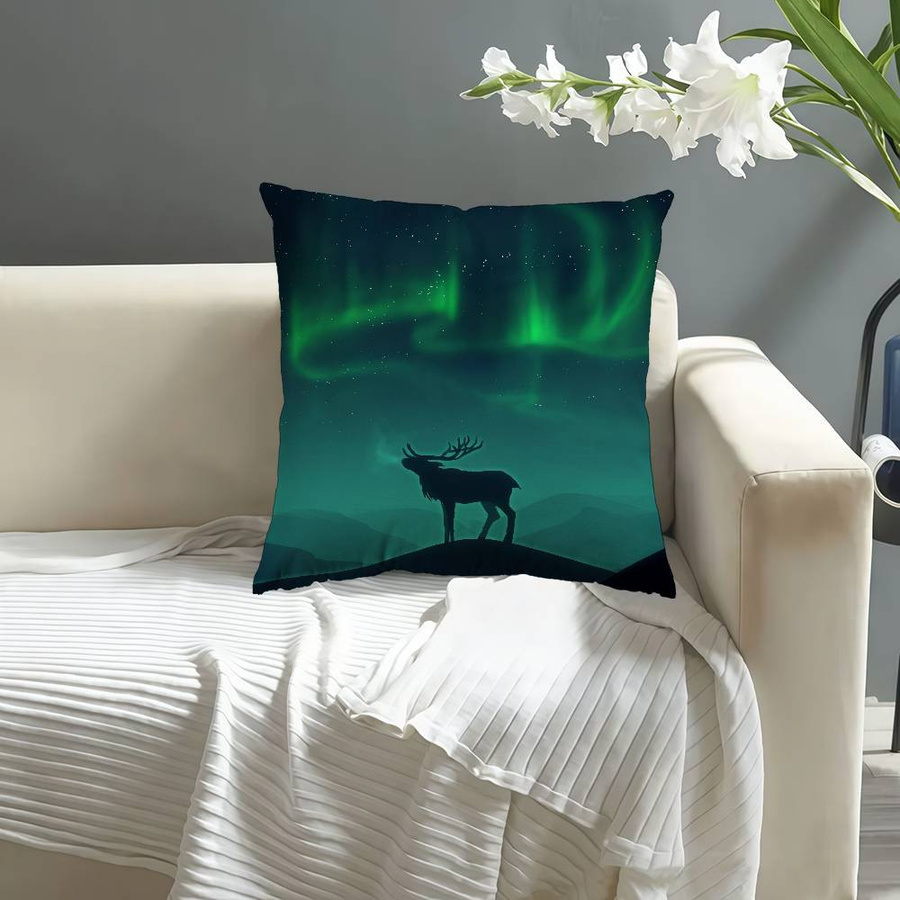 Dekorativer Kissenbezug mit Polarlichter-Motiv für dein Sofa und Wohnzimmer, B/B: 18 x 18 cm - Bild 1