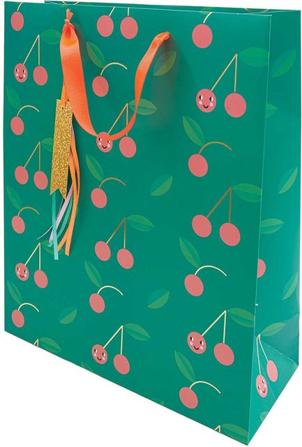 Rico Design Paper Poetry Geschenktüte Kirschen Happy Birthday, Multicolor, B: 26 cm, H: 32 cm, T: 12 cm - Bild 1
