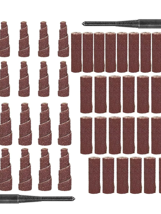 SI FANG Schleifrollen-Set mit 52 Stück, kegelförmige Schleifbits in Zylinderform, 1/4 Zoll Schaft, für Metall und Holz, Braun - Bild 7