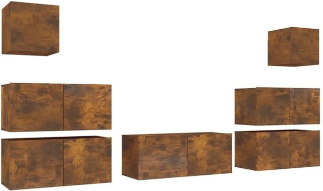 vidaXL 7-teiliges TV-Schrank-Set aus Holzwerkstoff in Räuchereiche, Braun, Wandmontage für dein Wohnzimmer - Bild 1