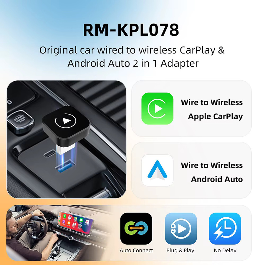 EzoneTronics 2-in-1 CarPlay und Android Auto Adapter Schwarz USB Plug-and-Play Konverter von kabelgebunden auf kabellos - Bild 4