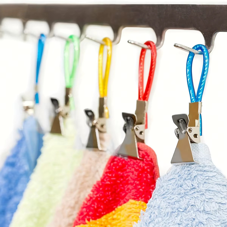 YOCITY Handtuch-Aufhängeclips im 10er Set, bunte Wäscheklammern mit geflochtener Schlaufe als Organizer für Küche und Bad - Bild 2