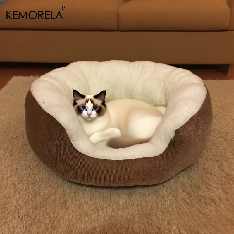KEMORELA Orthopädisches Haustierbett mit Rückenlehne für Katzen und kleine Hunde, Plüsch-Sofa aus Polyester in Grün - Bild 3