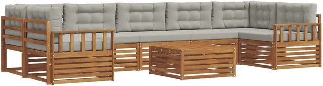 vidaXL Outdoor-Sofagarnitur aus Akazienholz mit Kissen, 24-teiliges Set in Natur und Hellgrau - Bild 1