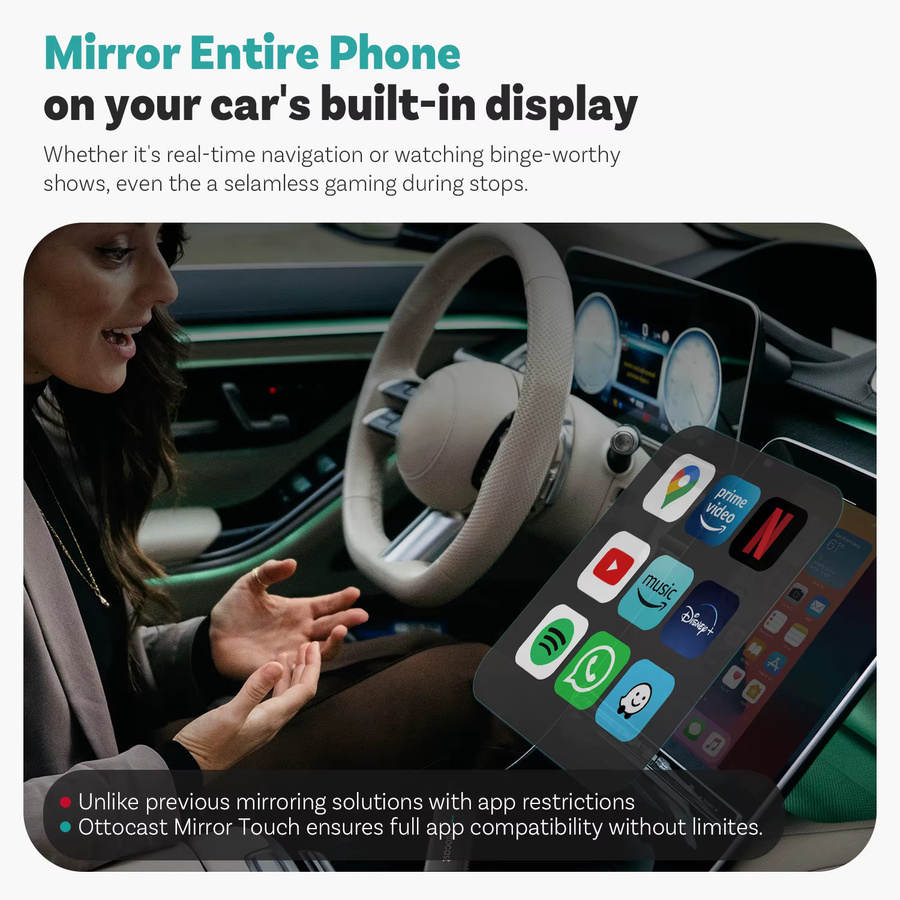 Ottocast Mirror Touch Wireless CarPlay Videobox für iOS und Android in Schwarz - Bild 3