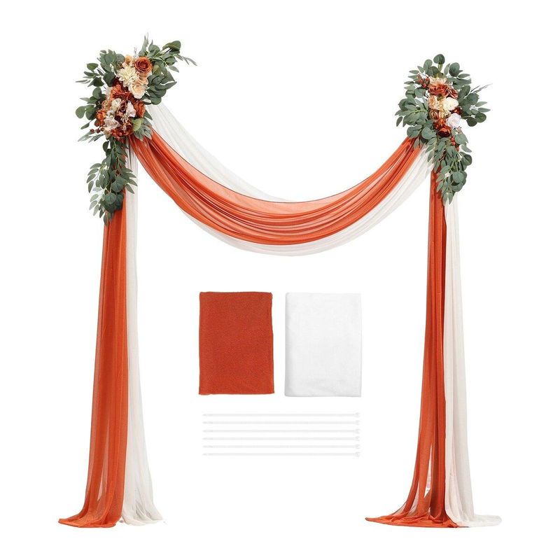 Buying Solutions, MB Künstliches Hochzeitsbogen Blumen Set in Orange, Weiß und Creme mit Textilvorhängen für Bohemian Dekoration - Bild 9
