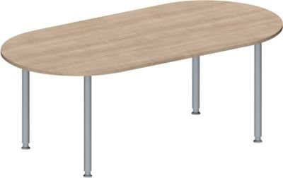 Schäfer Shop Genius Konferenztisch MODENA FLEX, ovaler Tisch mit 4-Fuß Rundrohr, Eiche Dekor und Weißaluminium, B/T/H: 200 x 100 x 72-84 cm