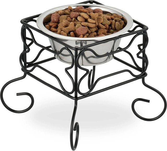 Erhöhter Hundenapf von Relaxdays aus Edelstahl und Eisen in Schwarz und Silber mit Knochen-Motiv, Volumen: 700 ml, H x B x T: 19 x 22 x 22 cm - Bild 1