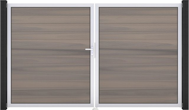 GroJa Solid Steckzaun Tor DIN Links EV1 Doppel-Tor in Bi-Color Sand und Multicolour aus Aluminium und BPC - Bild 1