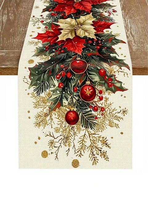 JIT Weihnachtsstern Holly Tischläufer in Rotgold mit floralem Ornament-Design - Bild 1