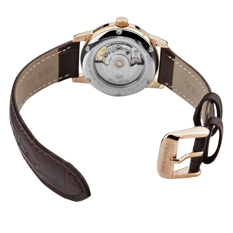 Seagull Armbanduhr, Automatik, Leder, Weiß, Herren - Bild 4