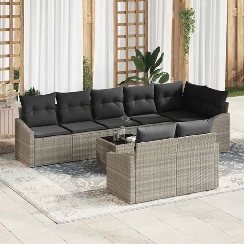 vidaxl Gartenmöbel-Set aus Polyrattan mit 9-teiliger Essgruppe und Kissen in Hellgrau - Bild 1