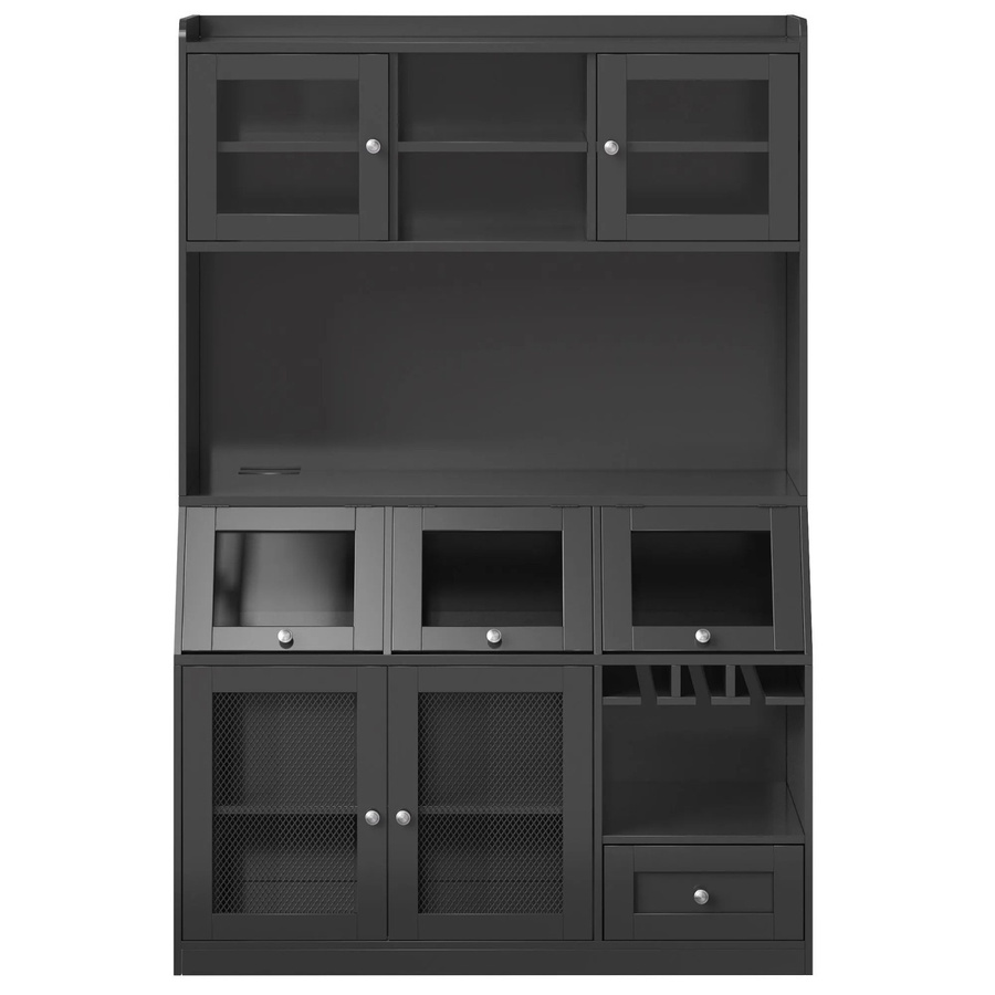 Merax Küchenschrank in Schwarz mit LED-Beleuchtung und Glastüren, B/T/H: 120 x 40 x 181,7 cm - Bild 2