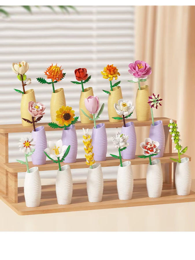 Blumenarrangement Bausteine, Vase Sonnenblume Lilie Rose, 14-teiliges Set - Bild 1