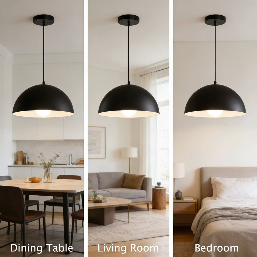 JOYINLED Pendelleuchte im Industriestil in Schwarz, LED-Hängelampe mit E27-Fassung und Halbkreis-Design, Durchmesser: 40 cm - Bild 3