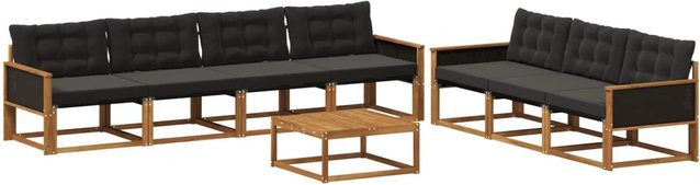 vidaXL Outdoor-Sofagarnitur aus Akazienholz mit Textilene und Kissen, 8-teiliges Set, Schwarz/Natur - Bild 1