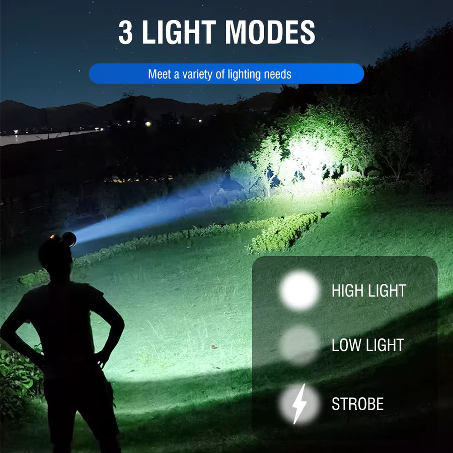 Boruit LED-Scheinwerfer mit 5000lm, USB wiederaufladbare Arbeitslampe und 18650 Batterie, Schwarz - Bild 4