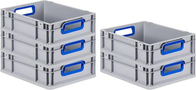 PROREGAL Spar Set 5x Eurobox Nextgen Color Transportboxen mit Griffen, Blau, H x B x T: 12 x 30 x 40 cm, 11 Liter, Glatter Boden - Bild 1