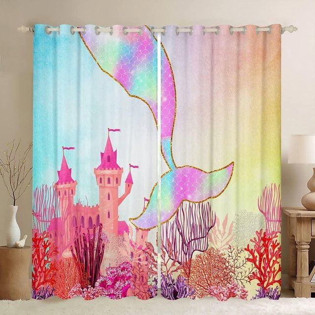 Verdunkelungsvorhänge mit Ombre-Meerjungfrau-Fischschuppen-Design, thermisch isoliert, Mehrfarbig, B: 55 cm, H: 120 cm, 2er-Set inklusive Haken - Bild 1