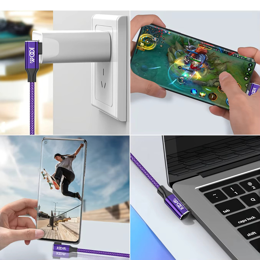 Lila USB-C auf USB-A Ladekabel aus geflochtenem Nylon, langlebiges USB-C Kabel für verschiedene Geräte - Bild 2