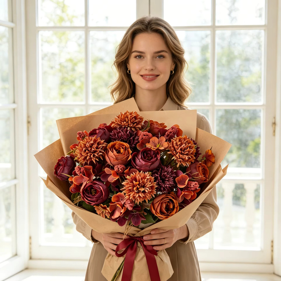 HUAFENFEN Künstliche Rosen und Pfingstrosen in Gelb als Seidenblumen-Dekoration für Hochzeiten, Muttertag oder als Tischdekoration - Bild 1