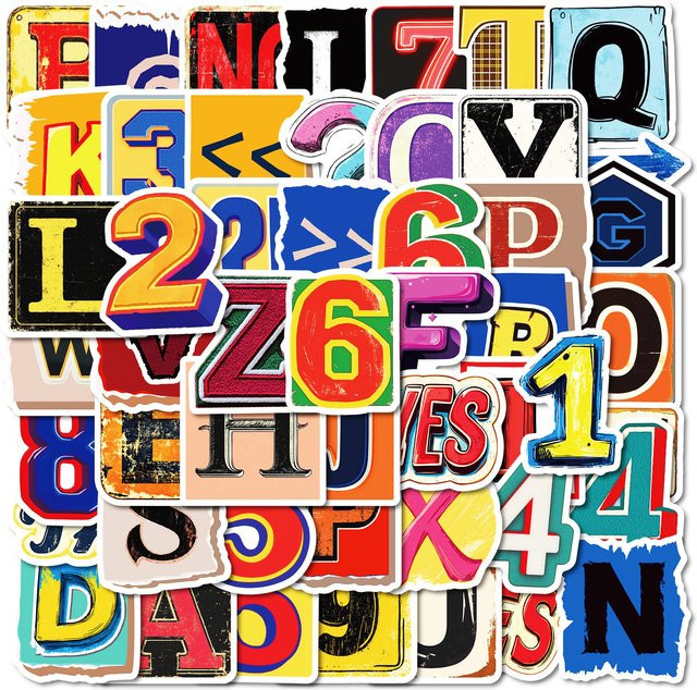 Wasserdichte Retro Englisch Alphabet Dekorative Aufkleber in Bunt für Notebook und Schreibwaren, 50 Stück - Bild 1
