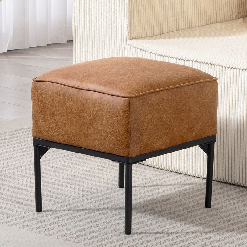 HOMCOM Fußhocker Marrón mit PU-Bezug und Stahlbeinen, moderner gepolsterter Hocker für Wohnzimmer und Schlafzimmer - Bild 2