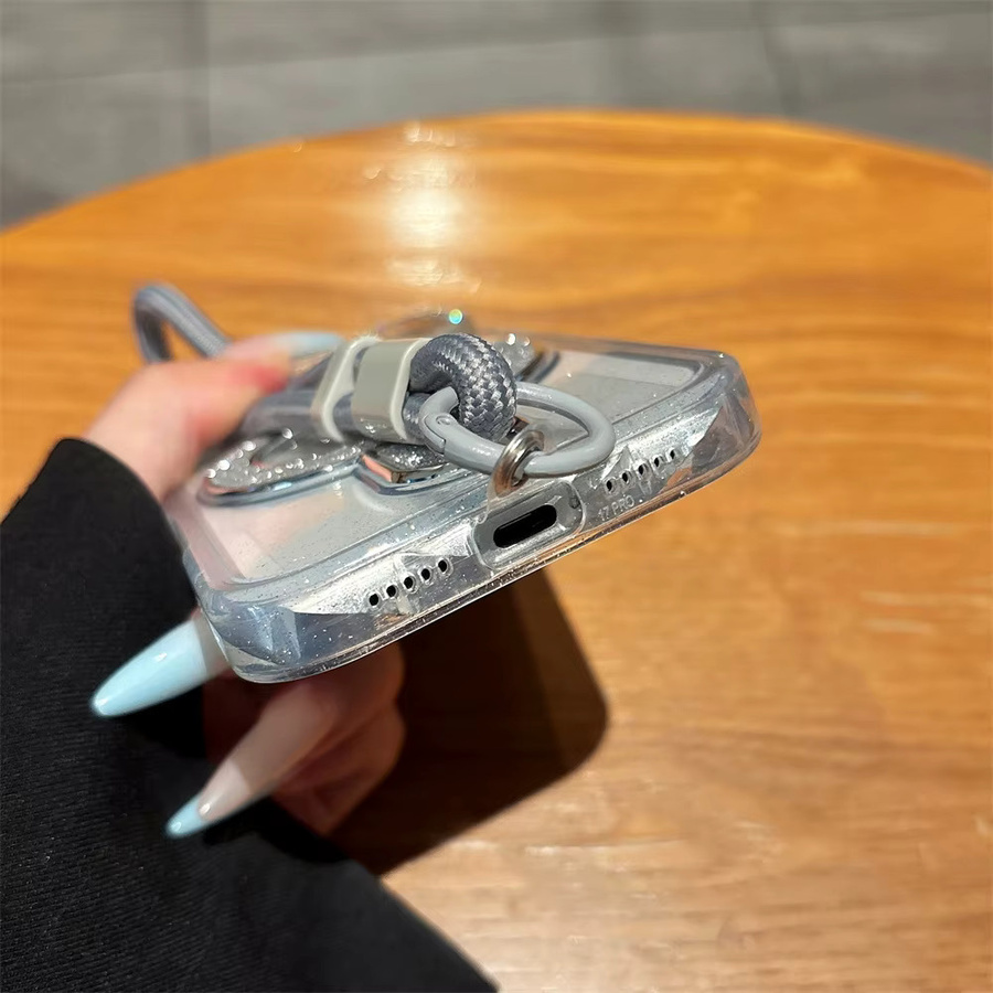 Lolozzx Glitzer-Handyhülle mit Magnetständer und Lanyard für iPhone 11 bis iPhone 17 Air, Transparent/Silber, stoßfeste Schutzhülle - Bild 2