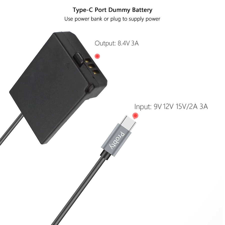USB-C zu LP-E10 Dummy-Akku für Canon EOS T6 T5 T3, Kiss X50 X70 X80 X90 und EOS 1100D 1200D 1300D 1500D in Schwarz - Bild 2