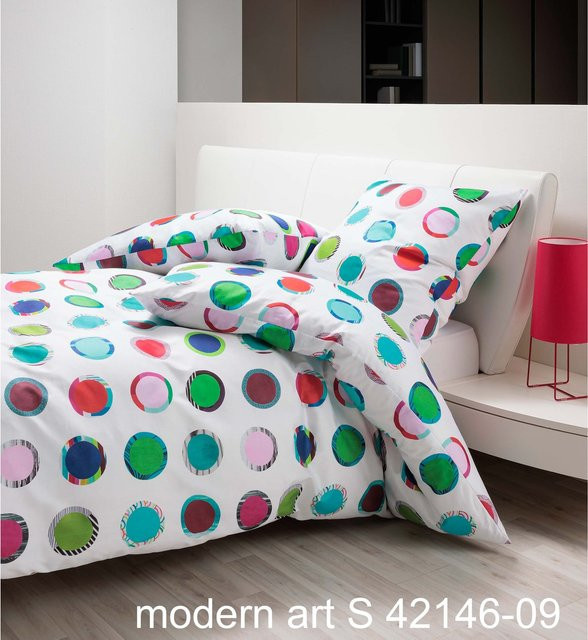 Janine Bettwäsche Modern Art aus Mako-Satin in Baumwolle mit floralem Design, Weiß/Mehrfarbig - Bild 1
