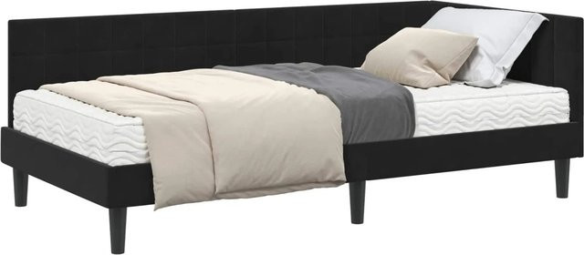 vidaXL Eckbettgestell mit 2 Matratzen und Kopfteil in Schwarz Samt, B/T: 100 x 200 cm - Bild 1