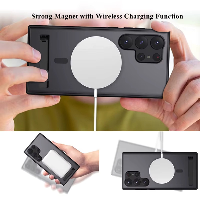 UYUXIO Handyhülle mit magnetischem Ständer und durchscheinender Rückseite für Samsung Galaxy S24, S23 und S22 Ultra Plus in Schwarz und Transparent - Bild 5