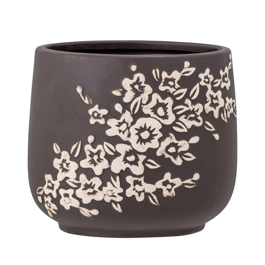 Bloomingville Betino Blumentopf aus Steingut in Braun mit Blumenmuster, Durchmesser: 19 cm - Bild 1