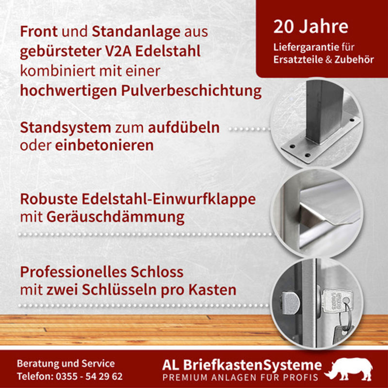 AL Briefkasten-System für 21 Parteien, freistehend, silberfarben, B/H/T: 199,5 x 150 x 27,5 cm - Bild 2