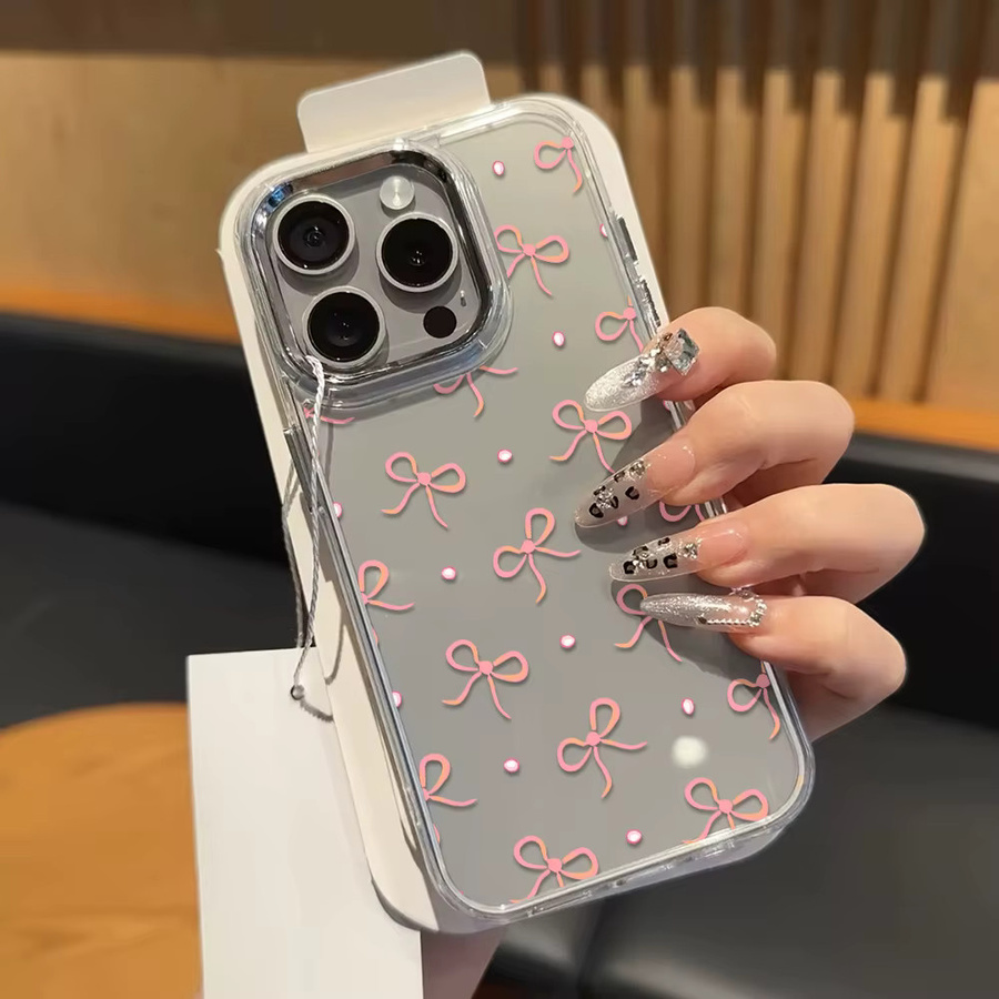 Transparente Handyhülle mit rosa Schleife für iPhone 12 bis iPhone 17 Pro Max, stoßfeste Schutzhülle in Pink - Bild 5
