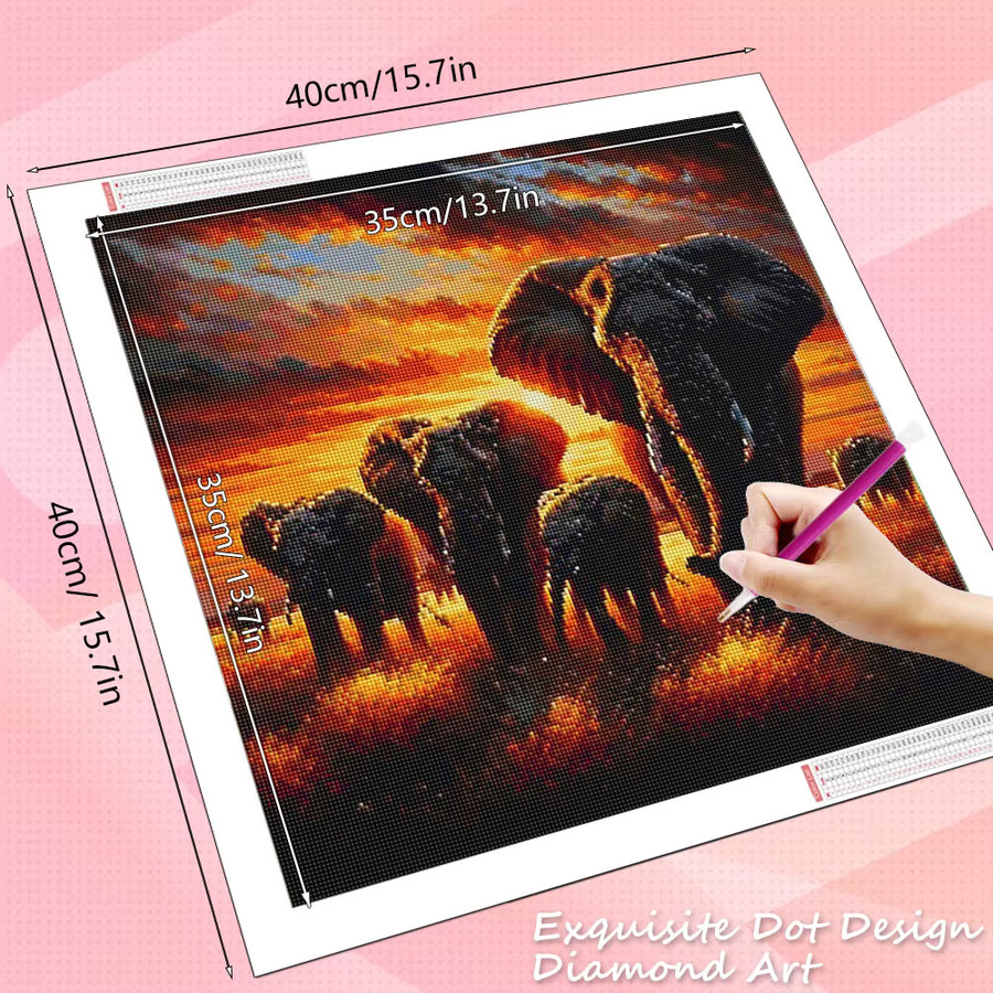 HUACAN 5D DIY Diamantmosaik Elefant Sonnenuntergang Wanddeko mit runden Bohrern in Multicolour - Bild 2